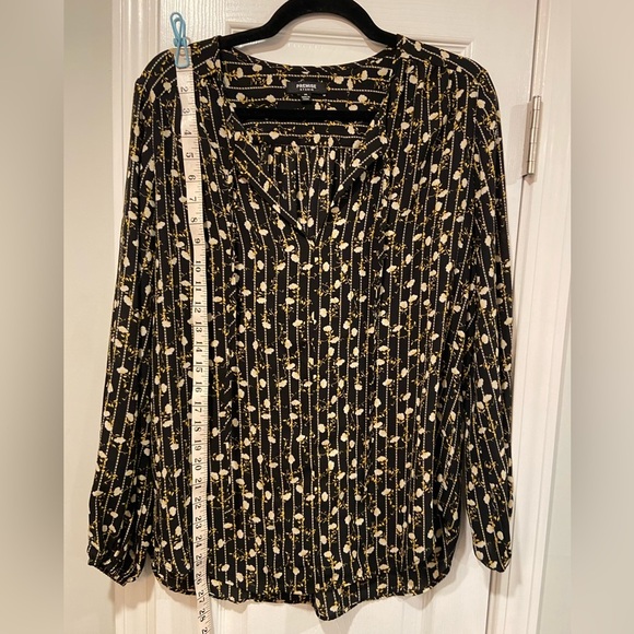 Premise Studio Black Yellow Floral Striped V Neck Tie Long Sleeve Blouse Size M - Picture 11 of 11